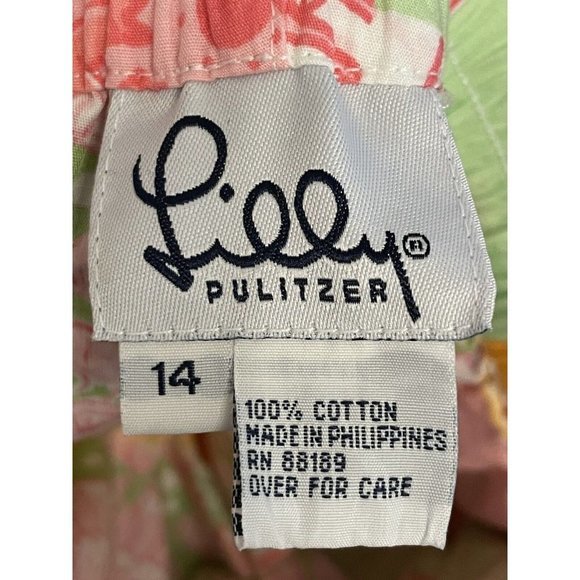 Lilly Pulitzer Shrimp Fruit Floral Kid's Shorts Size 14 Elastic Waist Pink Green - Picture 4 of 4